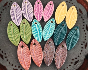 Handmade Ceramic Feather Leaf Style Beads: Marsha Neal Studio Jewelry Supplies