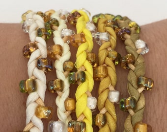 DIY Silk Wrap Bracelet or Silk Cord Kit DIY Bracelet DIY Craft Kit You Make Five Adult Friendship Bracelets in Yellow Gold Palette