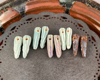 Ceramic Beads - One Pair - Twirl Shard Design - Earring Sized Pairs - Marsha Neal Studio - Handmade Beads 7F