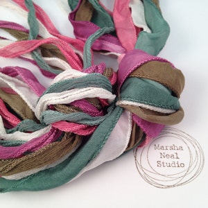 Hand Dyed Silk Ribbon - Silky Ribbon - Fairy Ribbon - Jewelry Supplies - Wrap Bracelet - Craft Supplies - Vintage Rose Color Palette