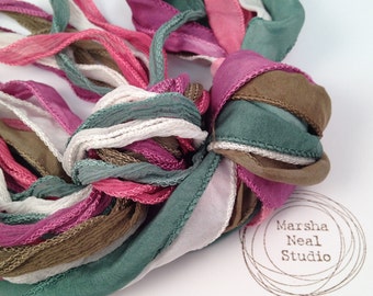 Hand Dyed Silk Ribbon: Vintage Rose Palette. Jewelry Supplies by Marsha Neal Studio
