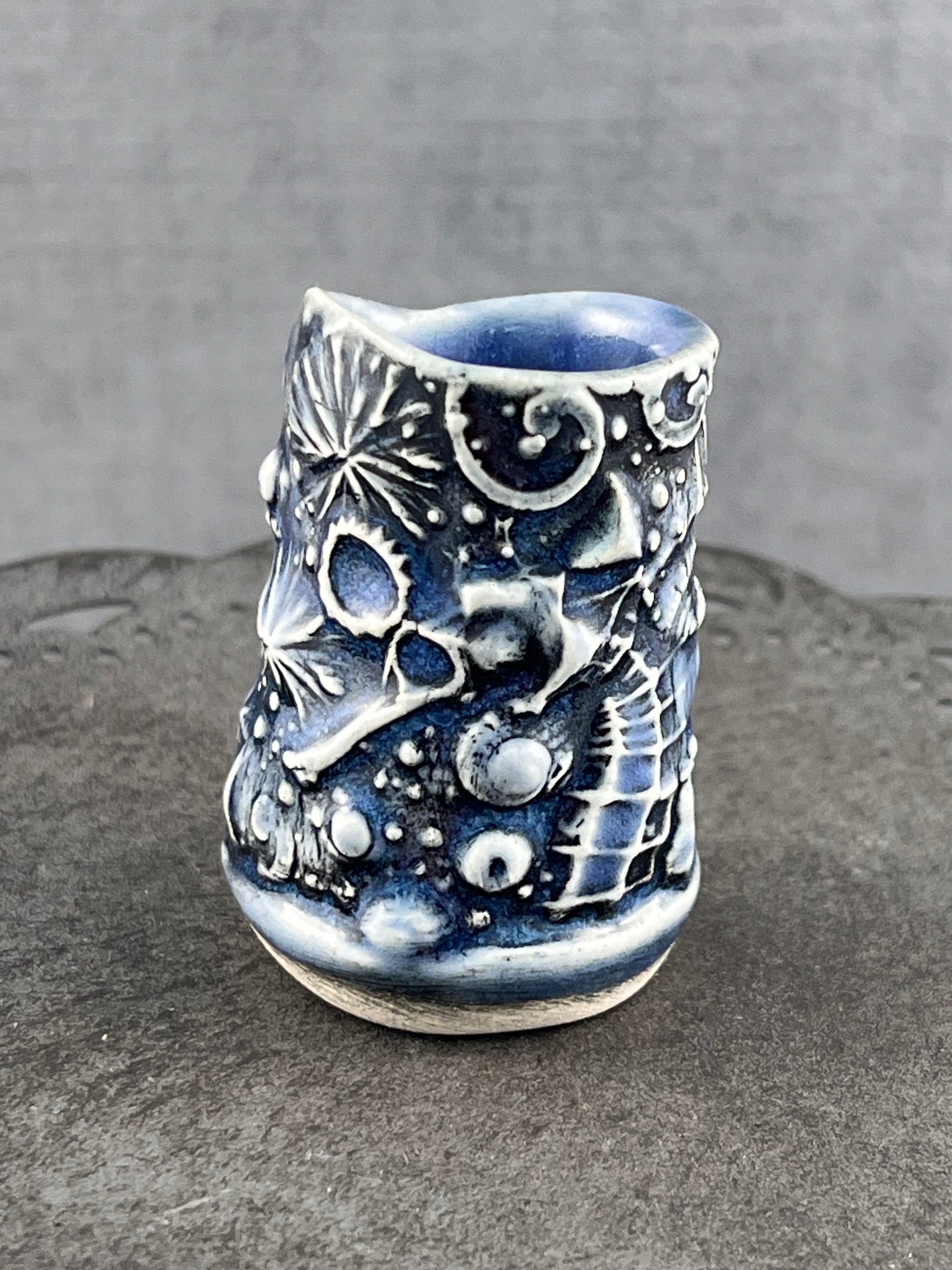 Handmade Tiny Ceramic Bud Vase: Ocean Design Needle Holder Marsha Neal Studio