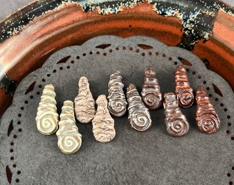 Handmade Textured Ceramic Beads: Dangly Earring Sized Pair by Marsha Neal Studio