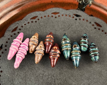 Handmade Ceramic Beads: Textured Dangle Earring Sized Pair by Marsha Neal Studio