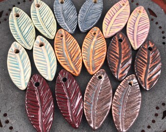 Handmade Ceramic Beads - Feather Beads - Leaf - Chocolate Stoneware - Rustic Glazes - Jewelry Supplies - Made to Order - Marsha Neal Studio