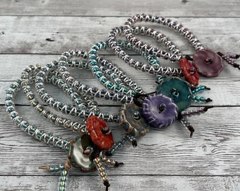 DIY Zig Zag Bracelet Kit: Leather, Seed Beads, Ceramic Disc Bead. Adult Friendship Bracelet.
