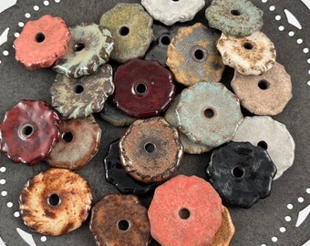 Handmade Stoneware Ceramic Disc Beads: Rustic Glazed Clay Beads