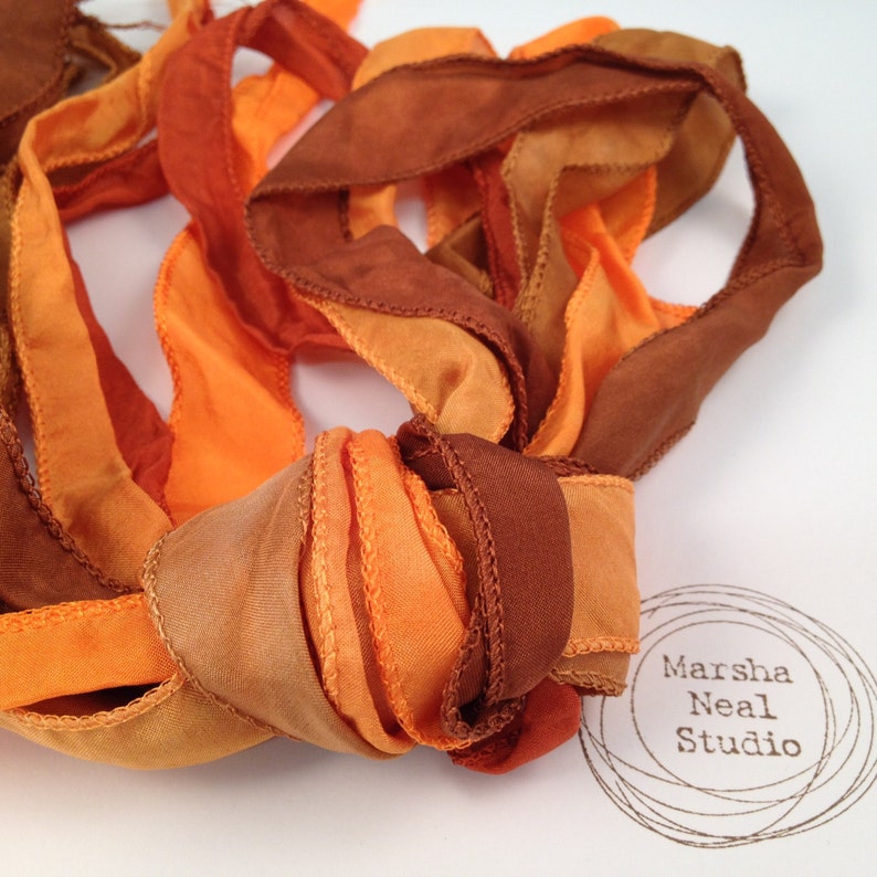 Hand Dyed Silk Ribbon Silky Ribbon Fairy Ribbon Jewelry Supplies Wrap Bracelet Craft Supplies Copper Pumpkin Color Palette image 2