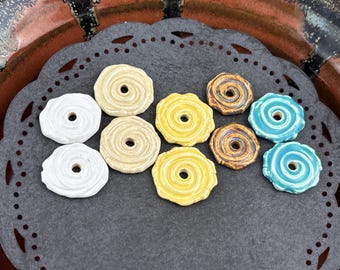 Handmade Textured Ceramic Beads: Earring Sized Pair by Marsha Neal Studio.