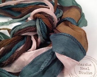 Hand Painted Silk Ribbon: Simple Nature Palette. Jewelry Supplies by Marsha Neal Studio