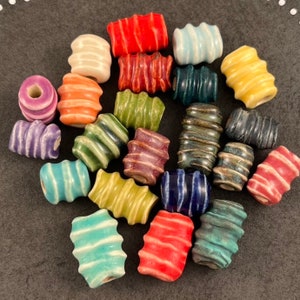 Handmade Ceramic Beads - Spiral Twist Beads - Made To Order - You PIck The Color Palette - Marsha Neal Studio - Handmade Porcelain Beads