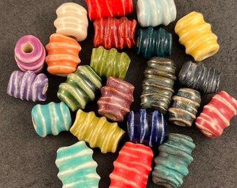 Handmade Ceramic Beads - Spiral Twist Beads - Made To Order - You PIck The Color Palette - Marsha Neal Studio - Handmade Porcelain Beads