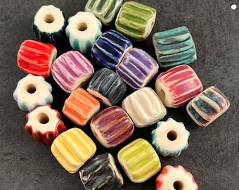 Handmade Ceramic Beads - Chevron Barrel Bead Style - Made To Order - You Pick The Color - Marsha Neal Studio - Porcelain Beads
