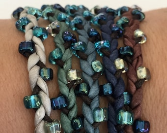 DIY Silk Wrap Bracelet or Silk Cord Kit DIY Craft Kit DIY Bracelet You Make Five Adult Friendship Bracelets in Evening Forest Palette