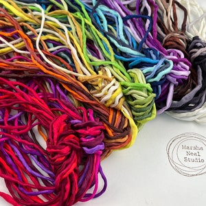 Hand Painted Silk Cords - Silk Ribbons - Bracelet Necklace Jewelry Supplies - 5 Silk Bundles of 2mm Round Silk Cords - Marsha Neal Studio