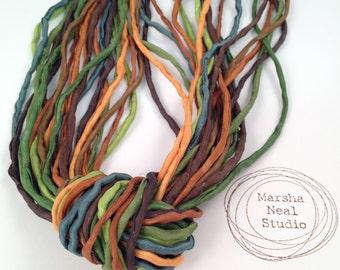 Hand Dyed Silk Ribbon - Silk Cord - DIY Craft - Jewelry Supplies - Wrap Bracelet - Craft Supplies - 2mm Silk Cord Strands Fall Leaf Colors