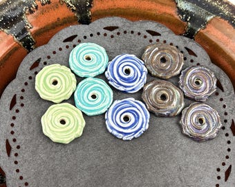 Textured Ceramic Beads: Handmade Earring Sized Pairs by Marsha Neal Studio