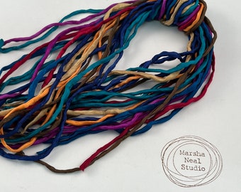 Hand Painted Silk Cord - Hand Dyed Silk - Silk Ribbon - Jewelry Supplies - Craft Supplies - 10 Silks - 2mm Silk Cord Item No.565