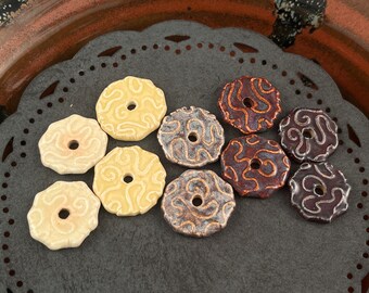 Handmade Ceramic Beads: Textured Disc Earring Sized Pair by Marsha Neal Studio