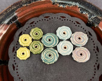 Handmade Ceramic Beads: Textured Earring Sized Disc Pairs by Marsha Neal Studio.