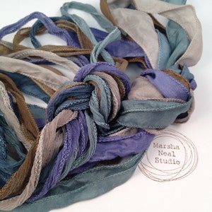 Silk Ribbon - Hand Painted Silk - Silky Ribbon - Fairy Ribbon - Jewelry Supplies - Wrap Bracelet - Craft Supplies - Sea Shore Palette