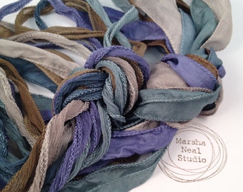 Hand Painted Silk Ribbon: Sea Shore Palette. Jewelry Supplies by Marsha Neal Studio