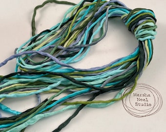 Hand Painted Silk Cord - Hand Dyed Silk - Silk Ribbon - Jewelry Supplies - Craft Supplies - 10 Silks - 2mm Silk Cord Item No.578