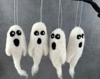 Needle Felted Halloween Ghost Ornament - Halloween Ornaments - Tiny Ghosts -  Marsha Neal Studio - Handmade Gift Idea - Cute Spooky