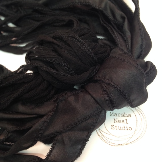 Black Silk Ribbon Hand Dyed Silk Ribbon Silky Ribbon Fairy Ribbon Jewelry  Supplies Craft Supplies Marshanealstudio 