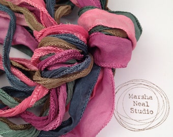 Hand Painted Silk Ribbon: Muted Garden Colors, Jewelry Supplies