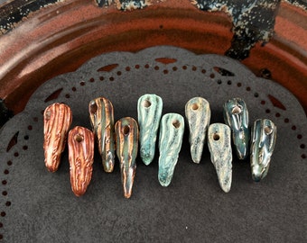 Handmade Ceramic Earring Sized Bead Pair: Textured Design by Marsha Neal Studio