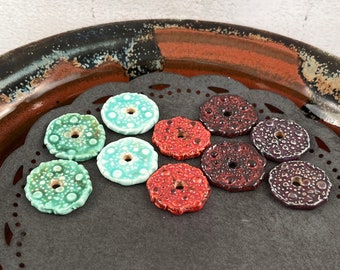 Ceramic Beads - One Pair - Earring Sized Pairs - Marsha Neal Studio - Handmade Beads - Interesting Focal Beads 11A