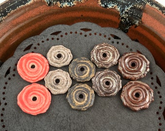 Handmade Ceramic Beads: Textured Disc Earring Sized Pair by Marsha Neal Studio