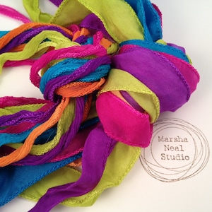 Hand Dyed Silk Ribbon: Neon Carnival Palette. Jewelry Supplies by Marsha Neal Studio