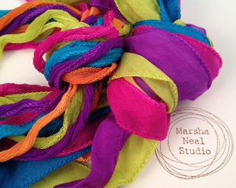 Hand Dyed Silk Ribbon: Neon Carnival Palette. Jewelry Supplies by Marsha Neal Studio