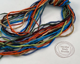 Hand Painted Silk Cord - Hand Dyed Silk - Silk Ribbon - Jewelry Supplies - Craft Supplies - 10 Silks - 2mm Silk Cord Item No.562