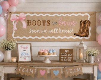 Banner de revelación de género "Botas o lazos" / Letrero para fiesta vaquera del oeste (Descarga digital)