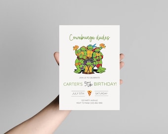 Invitation d'anniversaire modifiable d'une tortue Ninja : Cowabunga Dudes (téléchargement numérique), t34t