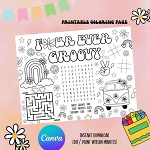 Four Ever Groovy Coloring Page: Retro Kids Activity (digital Download ...