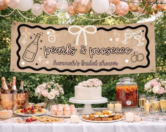 Banner de perlas para despedida de soltera con Prosecco / Decoración Kraft para despedida de soltera (Plantilla editable de Canva)