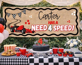 Banner de cumpleaños de Need for Speed / Decoración para fiesta de coches de carreras (Descarga digital)