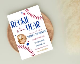 Invitation recrue de l'année : premier anniversaire de baseball (téléchargement numérique), r34 ans