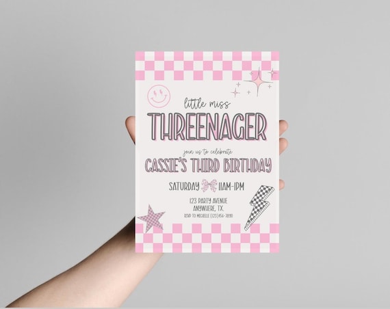 Little Miss Threenager Birthday Invitation: Editable Template, t34p