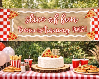 Pancarta de cumpleaños con temática de pizza / Decoración para fiestas con un toque divertido (Descarga digital)