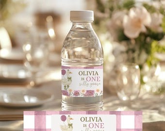 Etiqueta para botella de agua de primer cumpleaños de Silly Goose (descarga digital), s34g