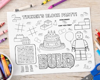 Block Party Birthday Activity Sheet | Printable Coloring Page (Digital Download)