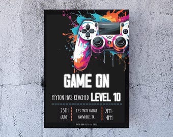 Bewerkbare verjaardagsuitnodiging videogame (digitale download)