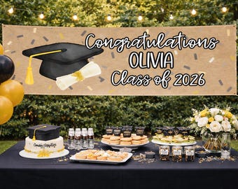 Pancarta de graduación 2026 / Nombre personalizado, decoración para fiesta de la promoción de 2026 (descarga digital)