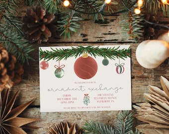 Invitación editable para intercambio de adornos: Fiesta de Navidad, imprimible (descarga digital)