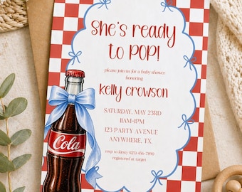Invitación retro para baby shower con temática de cola / "¡Está a punto de dar a luz!" (Descarga digital)